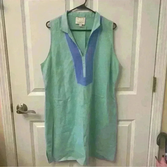 Sail To Sable Linen Tunic Dress Classic in Aqua size XL - Picture 2 of 11